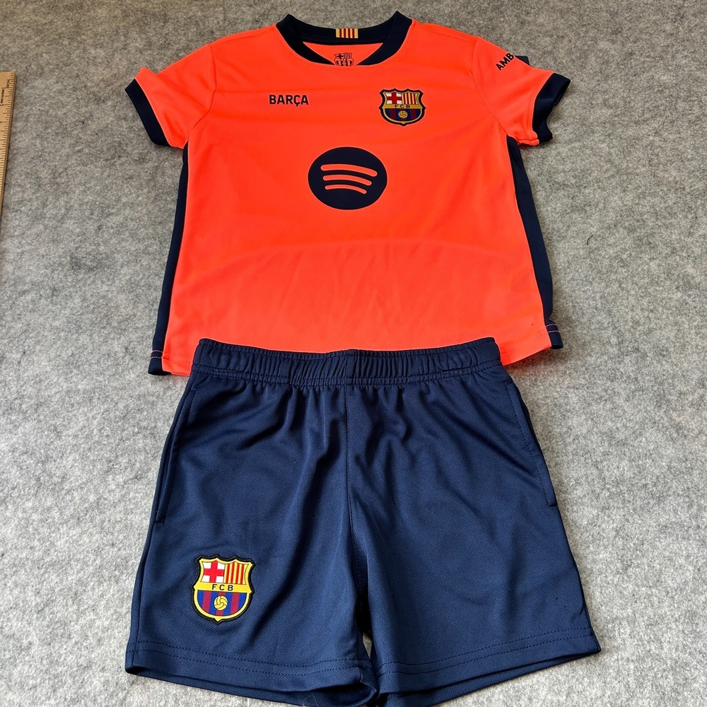 Kids 5 Barcelona Football Soccer Jersey + Shorts Orange New $75
